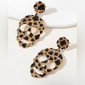 Skull Leopard Print Animal Bling Glitter Rhinestone Dangle Earrings